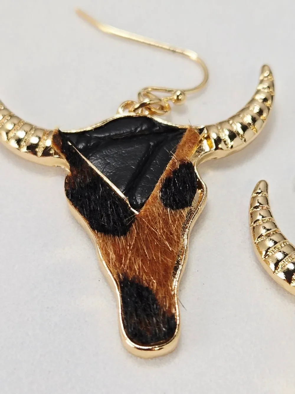 Cowhide Steer Head Earrings Gold Western Leopard Jewelry Coastal Cowgirl Glam